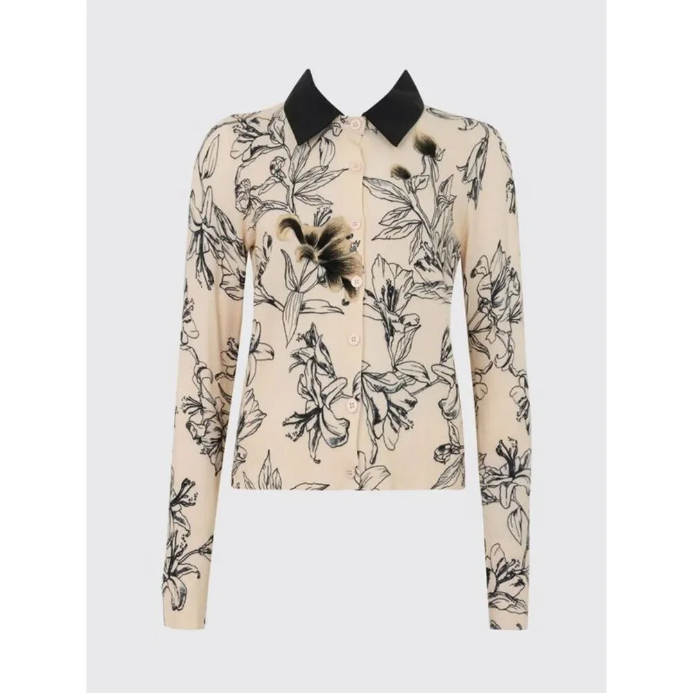 Twinset U&B Women Twinset U&B Long-Sleeved Floral Print Knit Polo Shirt